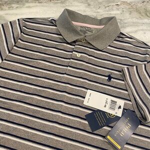 Polo Ralph Lauren Performance Polo Big Boys Large Striped Gray Navy Polo Shirt